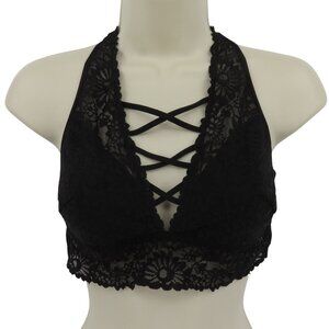 PINK Victorias Secret Women Large Black Floral Flower Lace Wireless Bralette Bra
